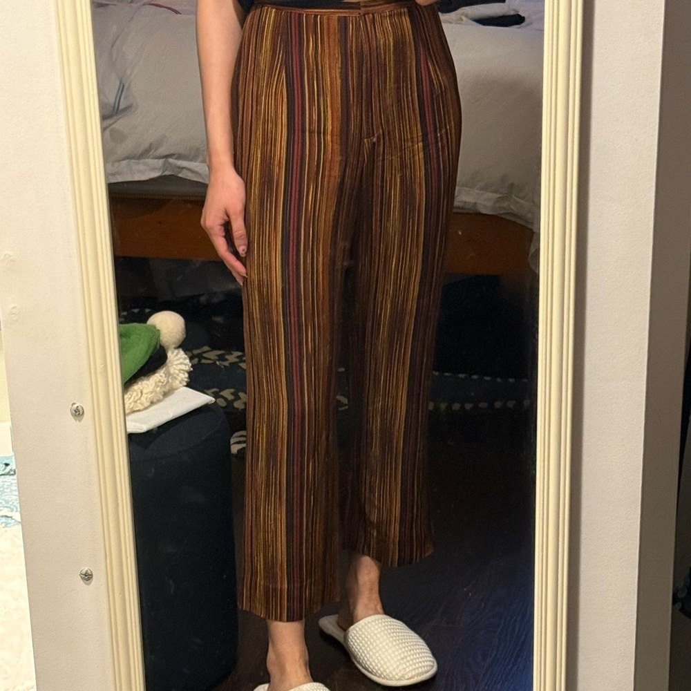 Striped Silk Brown Women's Pants